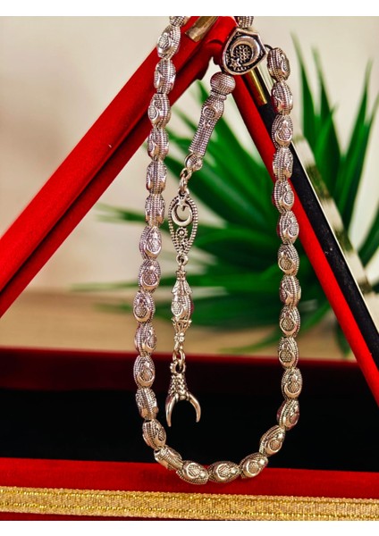 Gümüş Kaplama Yumurta Kesim Ayyıldızlı Tesbih