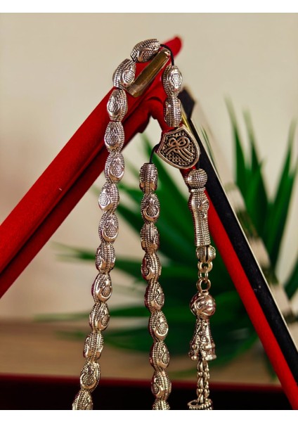 Gümüş Kaplama Yumurta Kesim Ayyıldızlı Tesbih