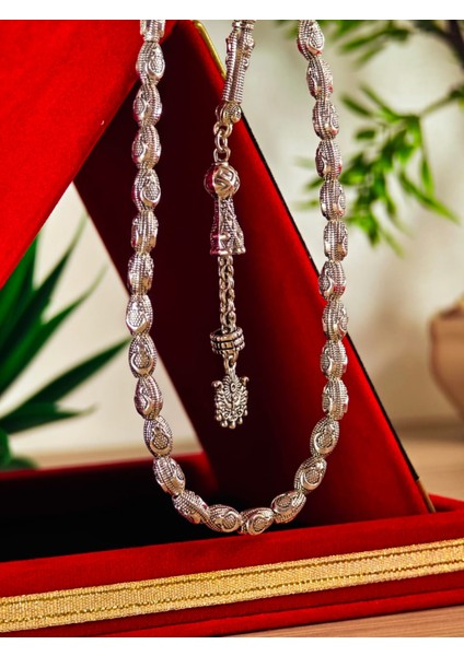 Gümüş Kaplama Yumurta Kesim Ayyıldızlı Tesbih modelleri