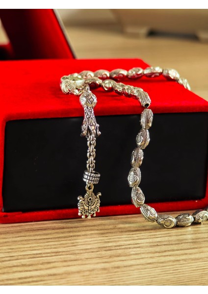 Gümüş Kaplama Yumurta Kesim Ayyıldızlı Tesbih