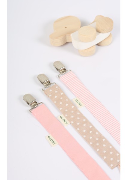 3'lü Set Emzik Askısı - Emzik Zinciri - Emzik Tutacağı - %100 Pamuk - Kalp Desenli fiyatları