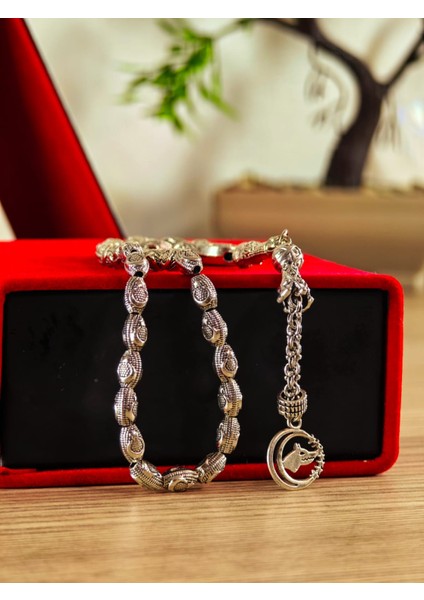 Gümüş Kaplama Yumurta Kesim Ayyıldızlı Tesbih