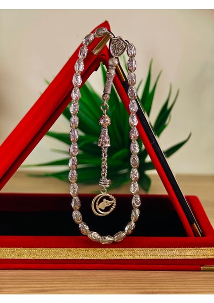 Gümüş Kaplama Yumurta Kesim Ayyıldızlı Tesbih fiyatları