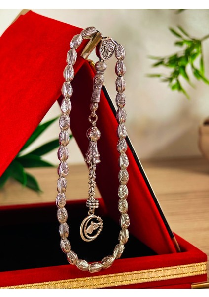 Gümüş Kaplama Yumurta Kesim Ayyıldızlı Tesbih modelleri