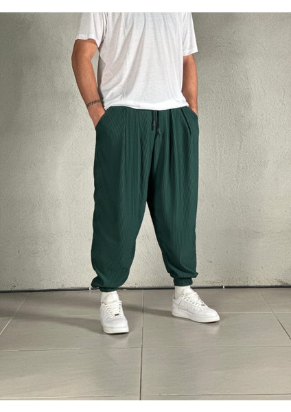 Fitilli Kumaş Yeşil Pileli Yarım Şalvar COC1666