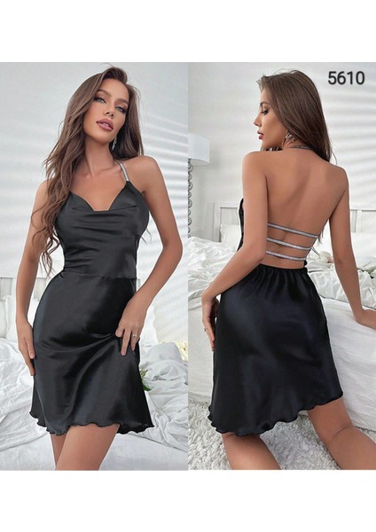 Kadın 5610 Simli Fantezi Gecelik Siyah