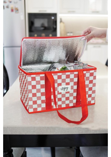 Termo Lüks Piknik Çantası Kırmızı Ekoseli 35 x 20 x 20 cm modelleri