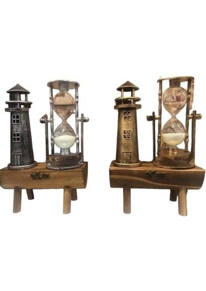 Deniz Feneri Kum Saati Ahşap Görünümlü Vintage Tarz Biblo - SBS6392-5789