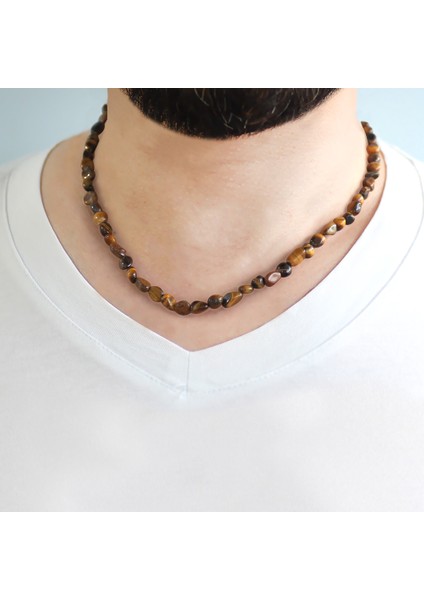 Gümüş Renk Metal Zincirli Amorf Kaplan Gözü Doğaltaş Erkek Kolye fırsatları