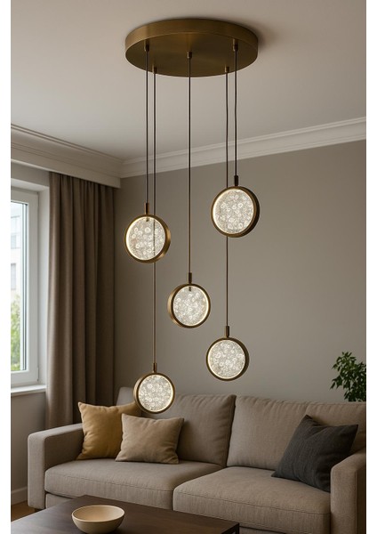 Ferluce 1011 Krıstal 5 Lı Sarkıt - Gold