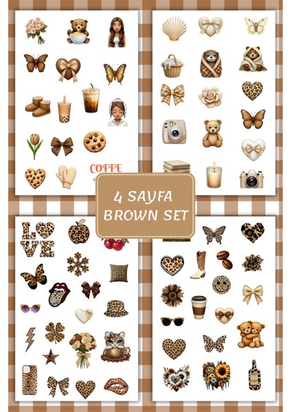 4 Sayfa Kahverengi-Brown-Leopar Sticker Set Planner Ajanda Bullet Journal Için Uygun Set