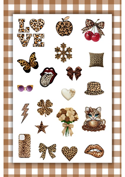 4 Sayfa Kahverengi-Brown-Leopar Sticker Set Planner Ajanda Bullet Journal Için Uygun Set fiyatları