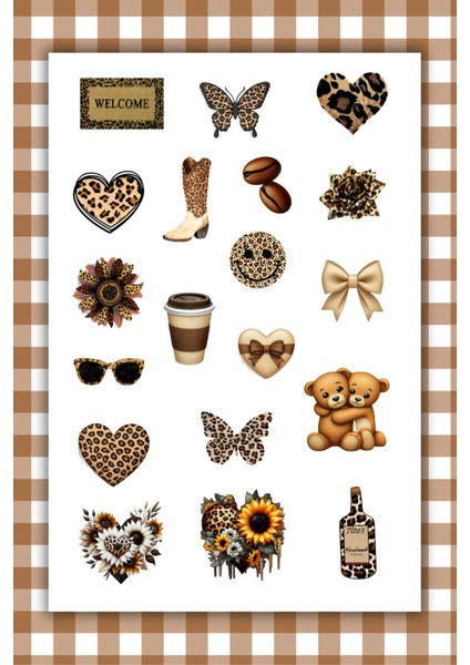 4 Sayfa Kahverengi-Brown-Leopar Sticker Set Planner Ajanda Bullet Journal Için Uygun Set modelleri