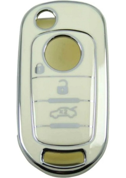 Lüx Fiat Egea Sustalı 3 Buton Nano Anahtar Kılıfı Beyaz Gümüş Silver Renk 1.ci Kalite