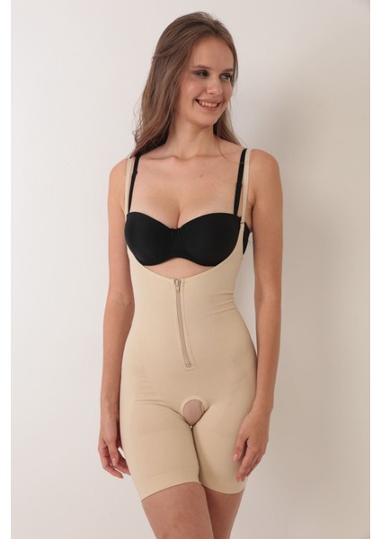 Venüsshopping- Ten Ip Askılı Ağ Kısmı Açık Fermuarlı Tam Boy Kadın Korse