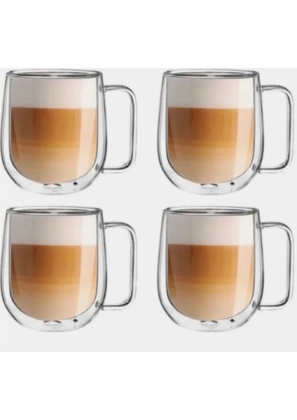 4'lü Çift Cidarlı Bardak Nescafe, Latte, Bitki Çayı Bardağı 250 ml