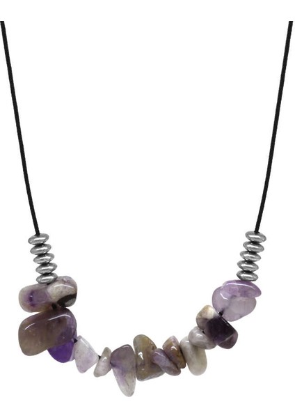 Zarif Ip Zincirli Doğal Form Ametist Doğaltaş Kadın Kolye