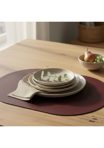 2 Adet Deri Amerikan Servis Tam Oval 33X44 cm