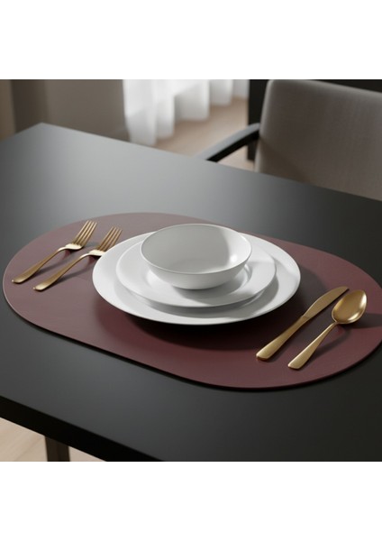2 Adet Deri Amerikan Servis Tam Oval 33X44 cm