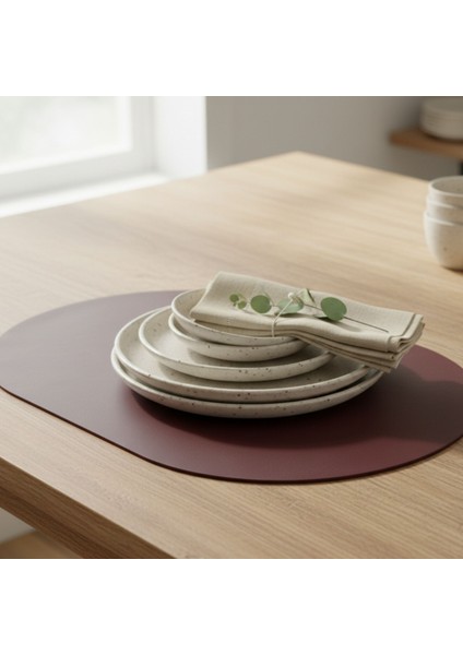 2 Adet Deri Amerikan Servis Tam Oval 33X44 cm