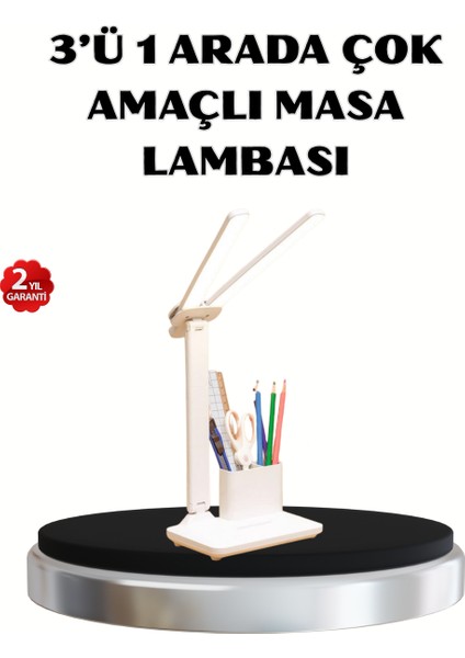 Kalemlik ve Telefon Standlı Masa Lambası – Kısılabilir LED Işık, Göz Dostu Tasarım