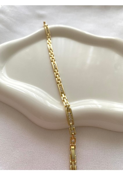 Alpjewel 316L İnce Taş Detaylı Gold Bileklik Xupıng Çelik Kararmaz fiyatları