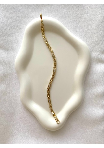 Alpjewel 316L İnce Taş Detaylı Gold Bileklik Xupıng Çelik Kararmaz modelleri