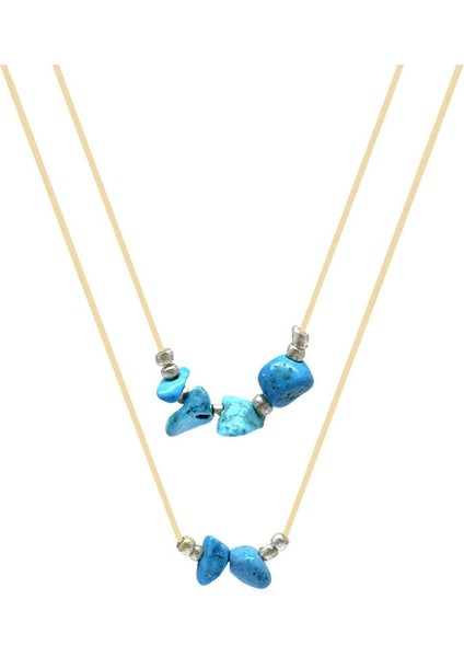 Zarif Ip Zincirli Doğal Form Turkuaz Firuze Doğaltaş Kadın Kolye