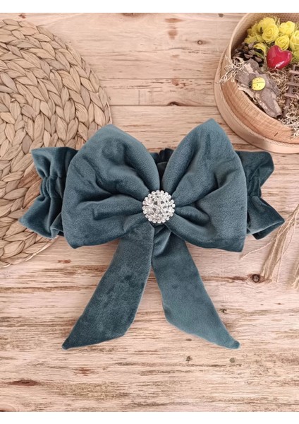 Yenidoğan Saray Kadife Taç Nakışlı Inci Fiyonklu Dantel Duvak Trilüks Kundak Bebek Battaniye Yeşil indirimleri