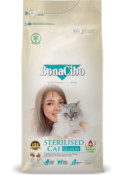 Adult Cat Sterilised Somonlu Kısırlaştırılmış Yetişkin Kedi Maması, 2 Kg, Tüm Irklar, Şekersiz