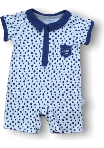 6-9 9-12 12-18 Ay Galaksi Baskılı Çıtçıtlı Kısa Kollu Erkek Bebek Tulumu Lacivert