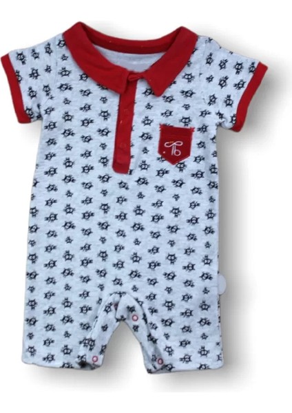 6-9 9-12 12-18 Ay Galaksi Baskılı Çıtçıtlı Kısa Kollu Erkek Bebek Tulumu Kırmızı