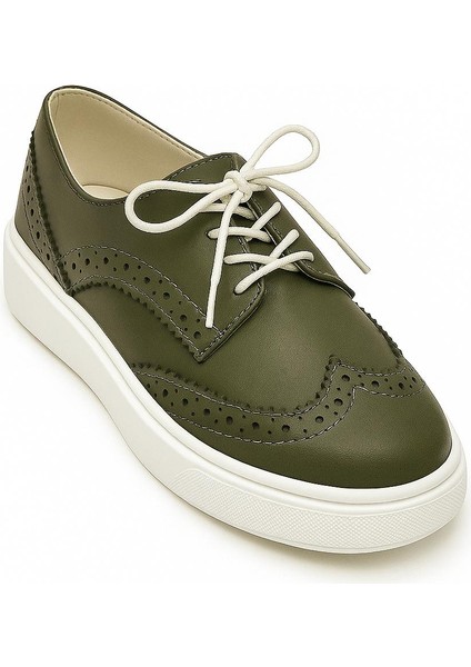 Yeşil Oxford Hakiki Deri Ortopedik Termo Kaymaz Taban El Yapımı Erkek Çocuk Ayakkabı