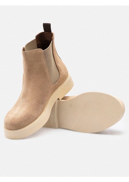 Bej Hakiki Süet Deri Chelsea Lastikli Kadın Bot modelleri