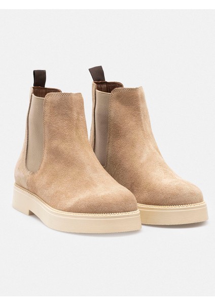 Bej Hakiki Süet Deri Chelsea Lastikli Kadın Bot fırsatları
