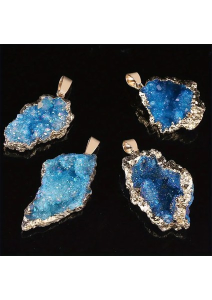 Bohem Tarzı Doğal Akik Geode Kolye, Altın Kenarlı Renkli Küme Doğal Taş Kolye modelleri