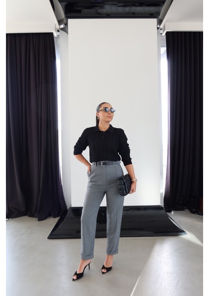 Duble Paça Kemer Detaylı Kumaş Pantolon