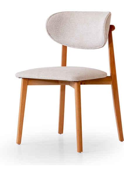 Royal 2'li Set Iskandinav Sandalye, Ahşap Ayaklı Kumaş Kaplama Modern Mutfak Yemek Masası Sandalyesi - Krem