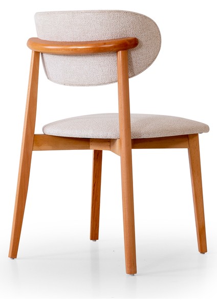 Royal 2'li Set Iskandinav Sandalye, Ahşap Ayaklı Kumaş Kaplama Modern Mutfak Yemek Masası Sandalyesi - Krem modelleri