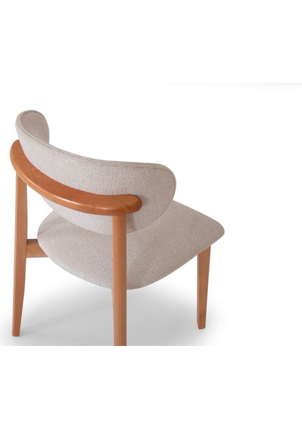 Royal 2'li Set Iskandinav Sandalye, Ahşap Ayaklı Kumaş Kaplama Modern Mutfak Yemek Masası Sandalyesi - Krem fırsatları