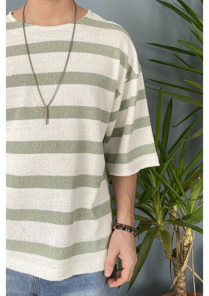 Oversize Bisiklet Yaka Örgü Mint Yeşili Salaş Tişört fiyatları