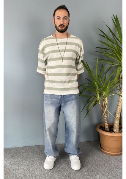 Oversize Bisiklet Yaka Örgü Mint Yeşili Salaş Tişört modelleri