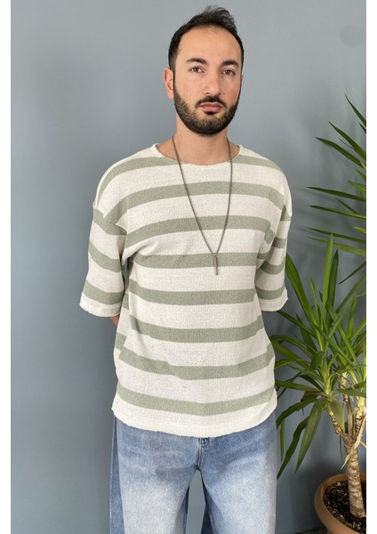 Oversize Bisiklet Yaka Örgü Mint Yeşili Salaş Tişört fırsatları