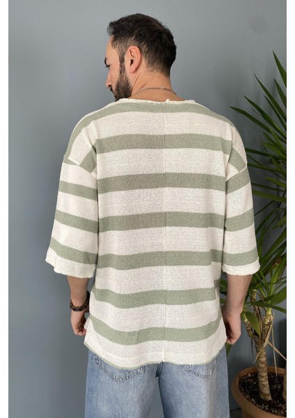 Oversize Bisiklet Yaka Örgü Mint Yeşili Salaş Tişört indirimleri