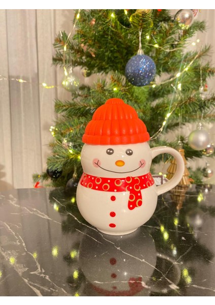 Kardan Adam Tasarımlı Kupa | Plastik Kapaklı | Yılbaşı Temalı Hediyelik Kahve ve Çay Bardağı