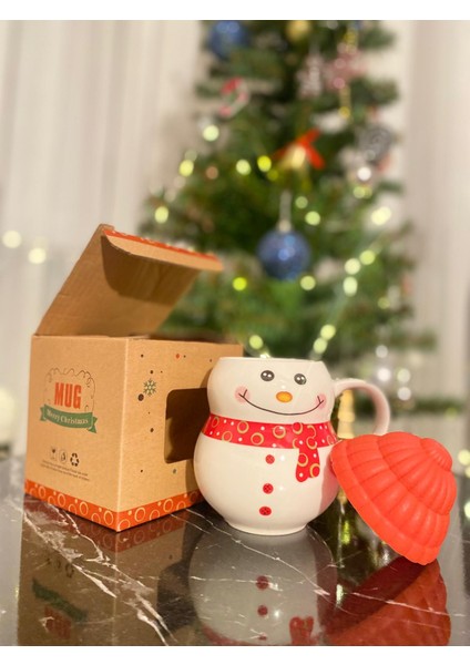 Kardan Adam Tasarımlı Kupa | Plastik Kapaklı | Yılbaşı Temalı Hediyelik Kahve ve Çay Bardağı fırsatları