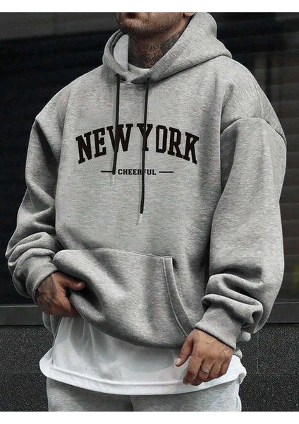 Erkek Newyork Baskılı Sweatshırt 3 Iplik Oversize