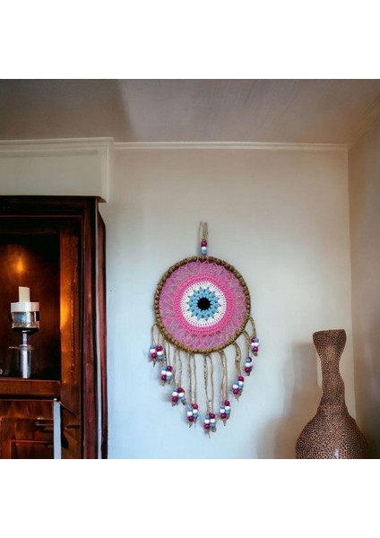 Örgülü Duvar Süsü Pembe Boncuklu Duvar Dekoru