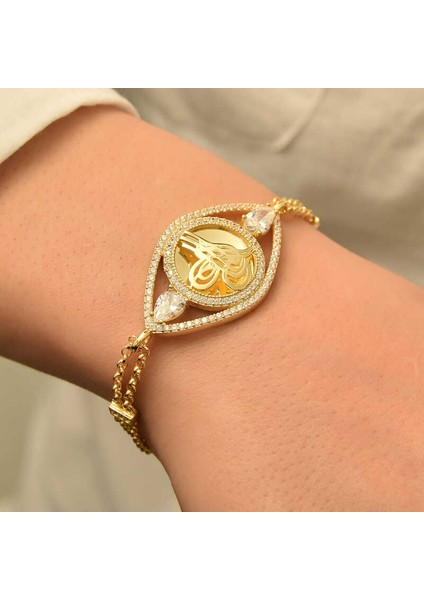 925 Ayar Gümüş Gold Kaplama Tuğralı Kadın Bileklik T7667 (770770) fiyatları