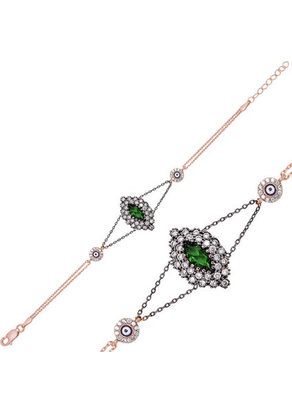 925 Ayar Gümüş Rose Yeşil Taşlı Otantik Bileklik BR0460469 (770770)